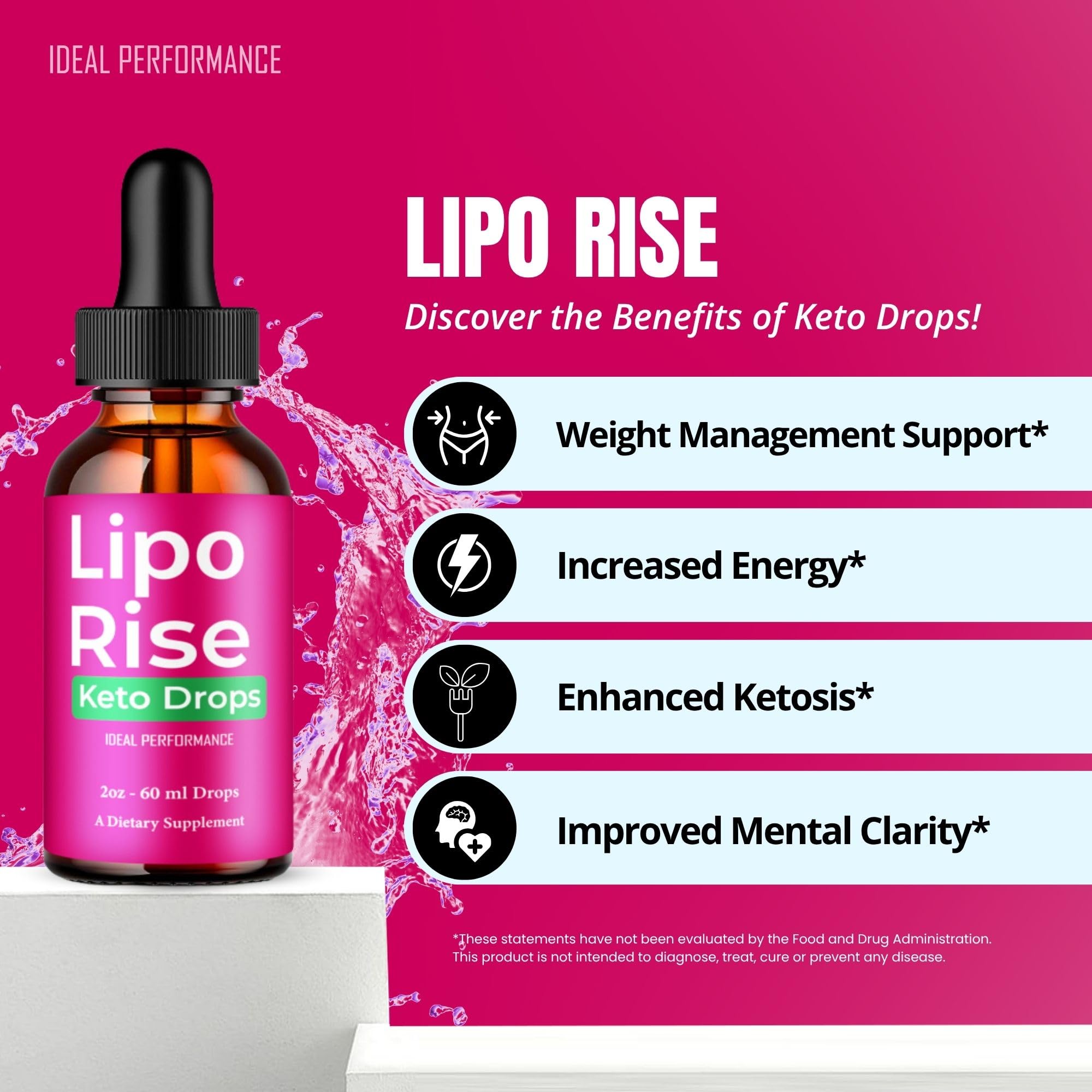 IDEAL PERFORMANCE Lipo Rise Drops pour action shows smooth transfer to water