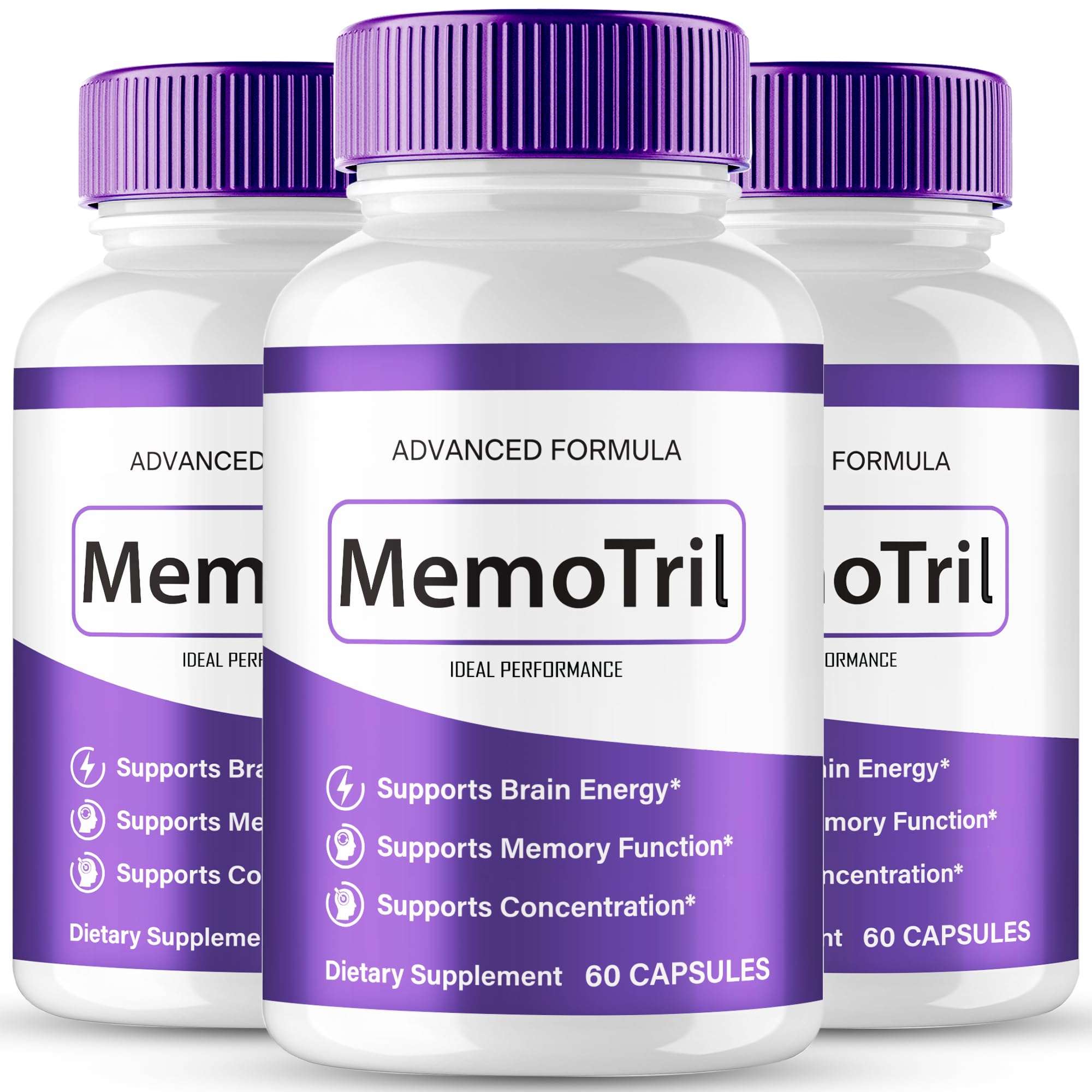 IDEAL PERFORMANCE MemoTril capsules bottle front view for daily focus support.