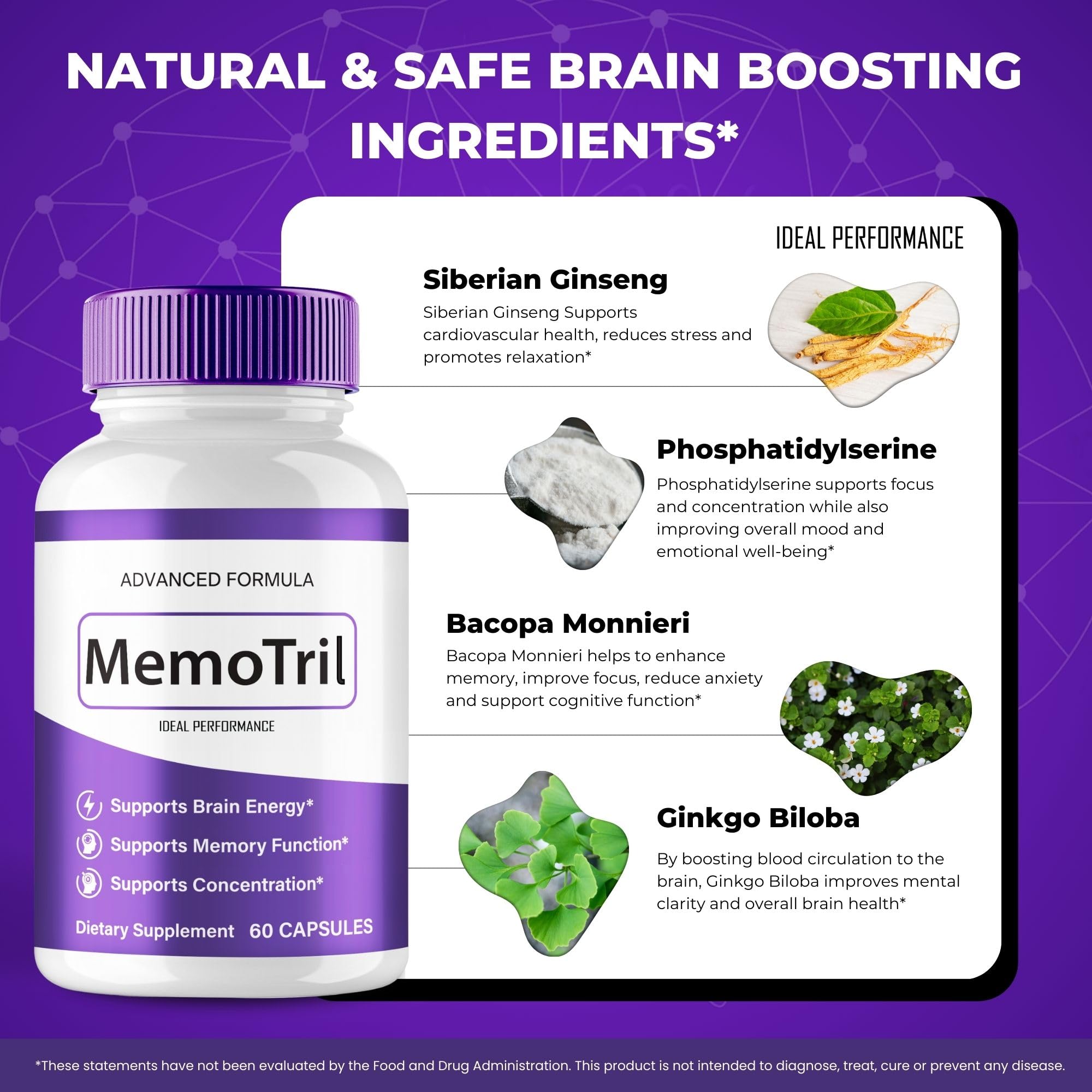 IDEAL PERFORMANCE MemoTril product on desk for focused study sessions