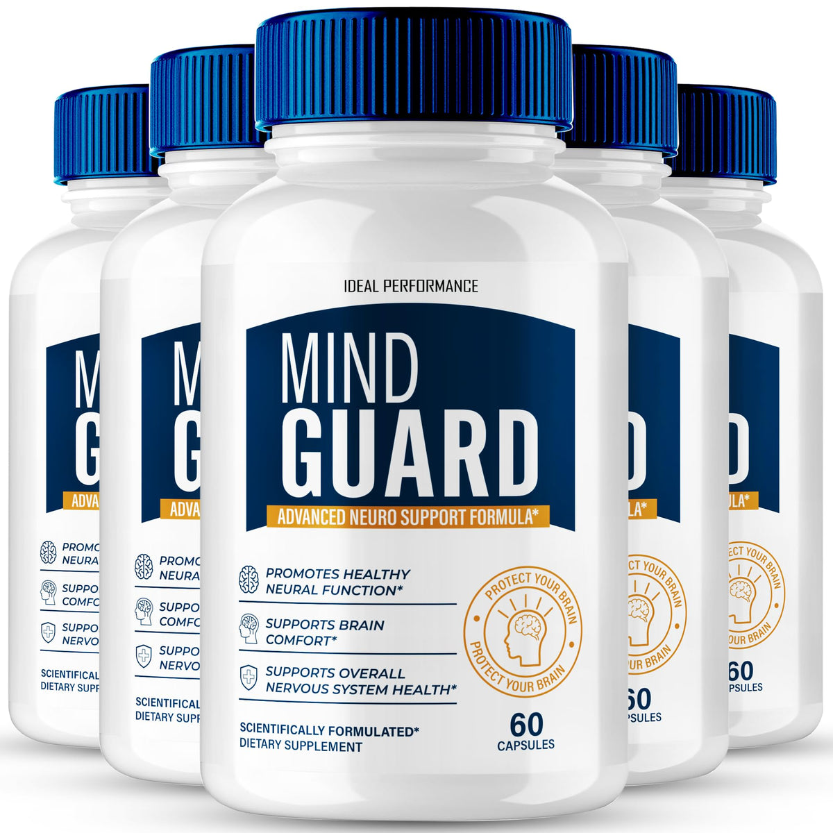 IDEAL PERFORMANCE Mind Guard capsules closeup showing premium formula for focus support.