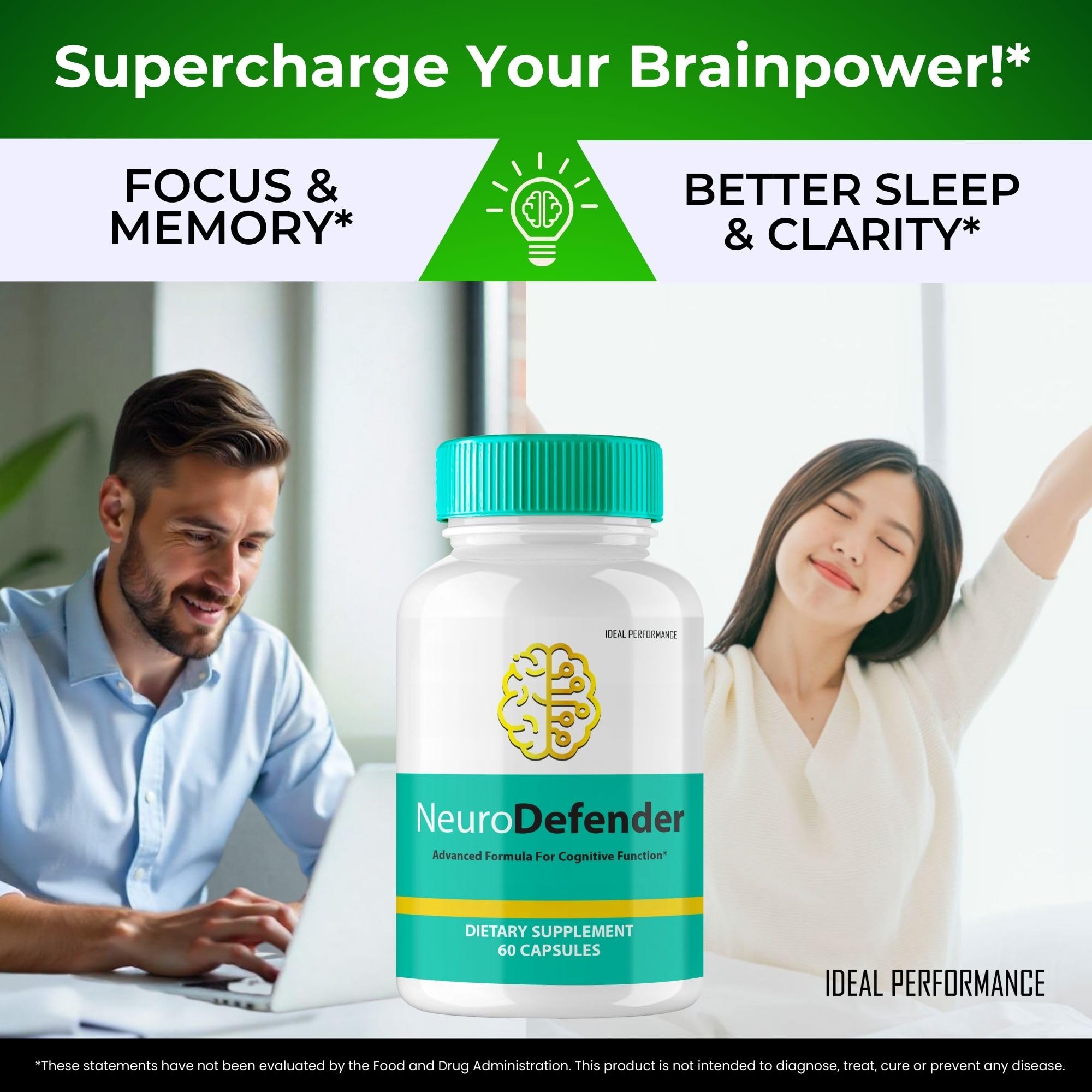 Neuro Defender bottle beside glass suggesting daily regimen