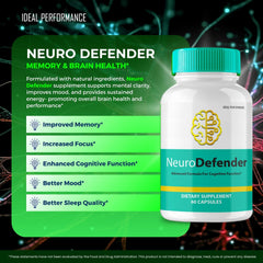 Close-up of Neuro Defender label details and advanced formula