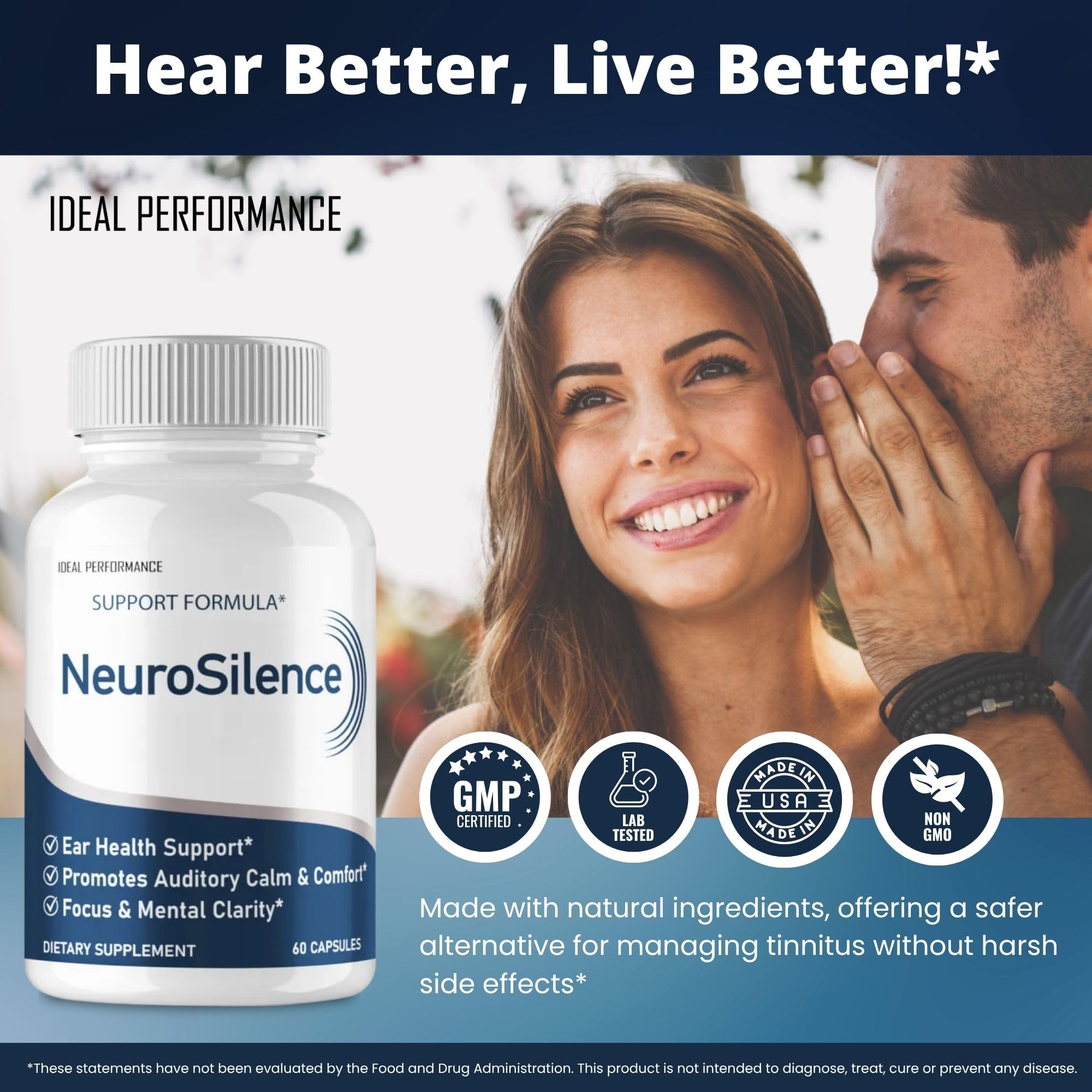 IDEAL PERFORMANCE Neurosilence jar open reveals capsules ready for routine care.