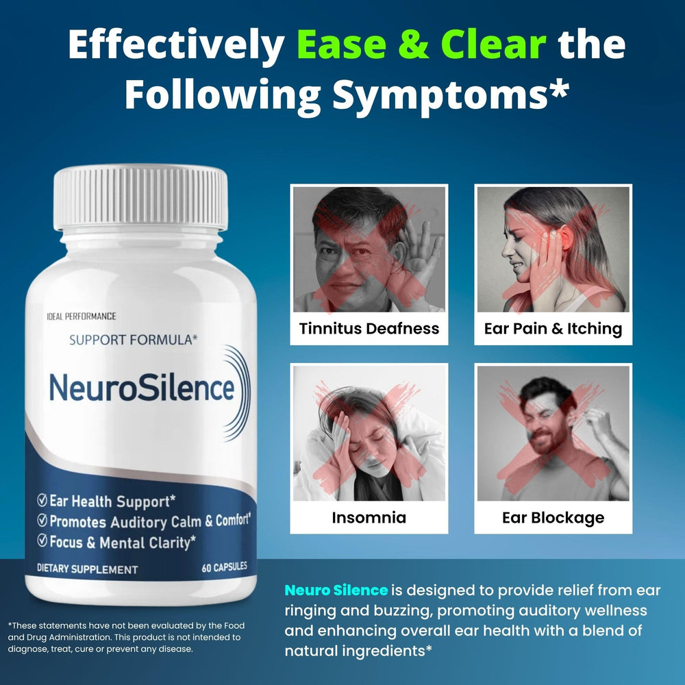 IDEAL PERFORMANCE Neurosilence natural ingredients blend for daily ear health support.
