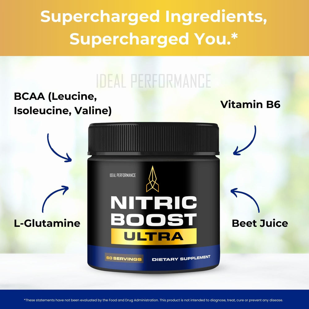 IDEAL PERFORMANCE Nitric Boost Ultra Purple packaging box on display.