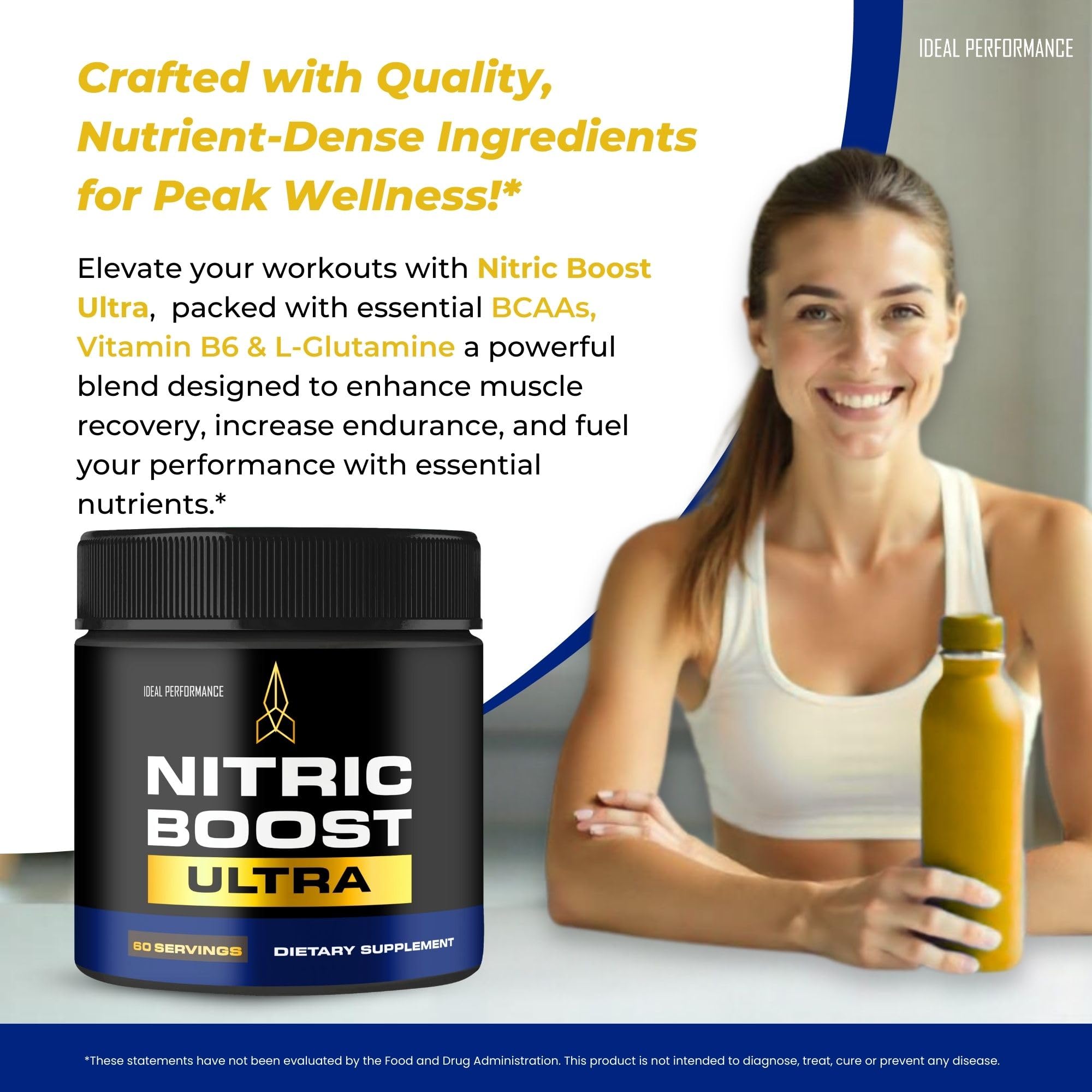 IDEAL PERFORMANCE Nitric Boost Ultra Purple Powder jar beside gym gear.