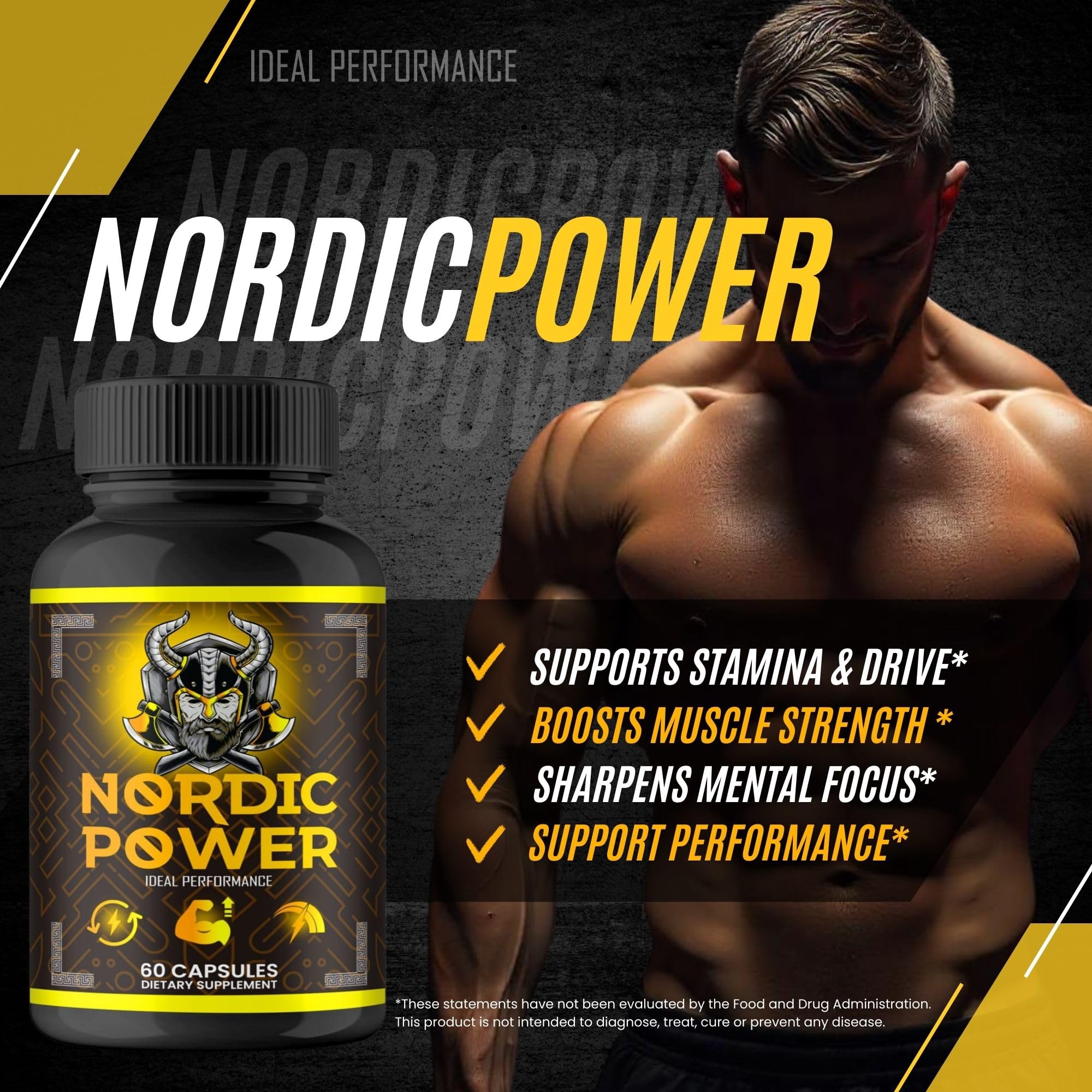 Back label on Nordic Power Pills highlighting official branding and details.