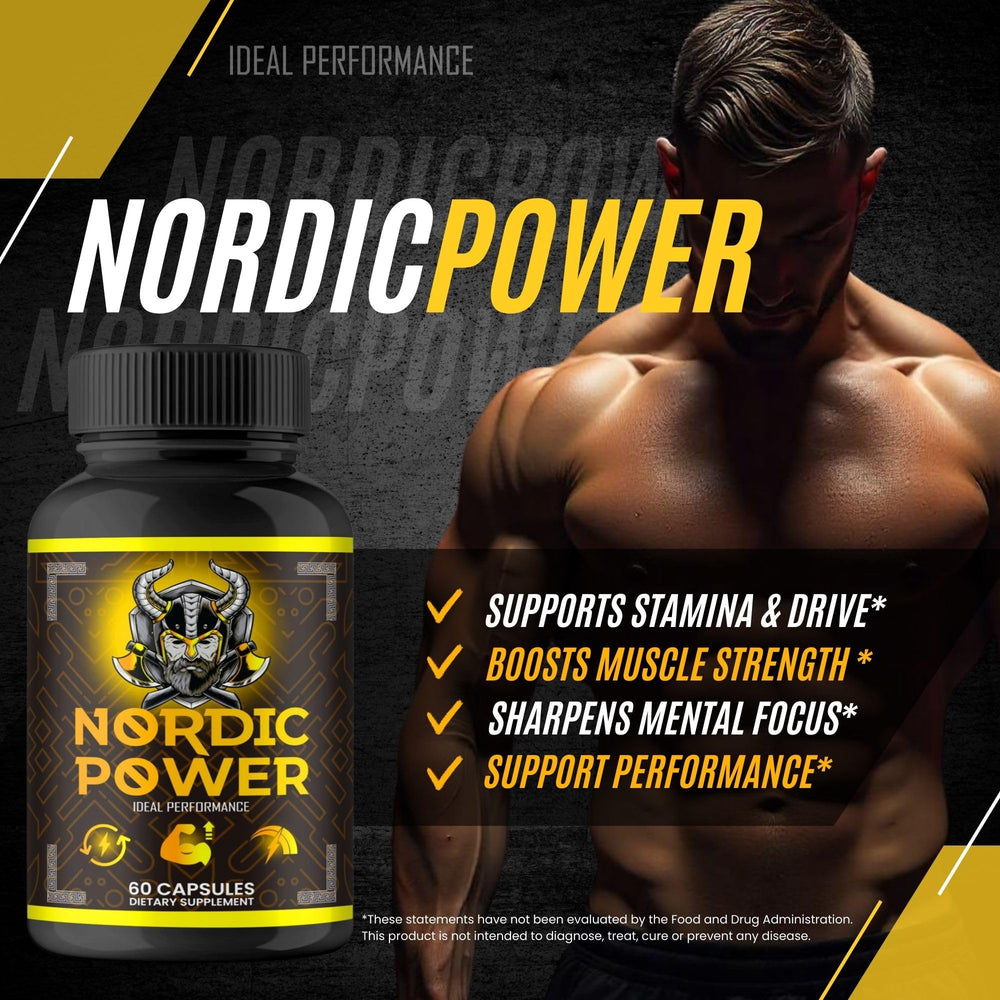 Back label on Nordic Power Pills highlighting official branding and details.