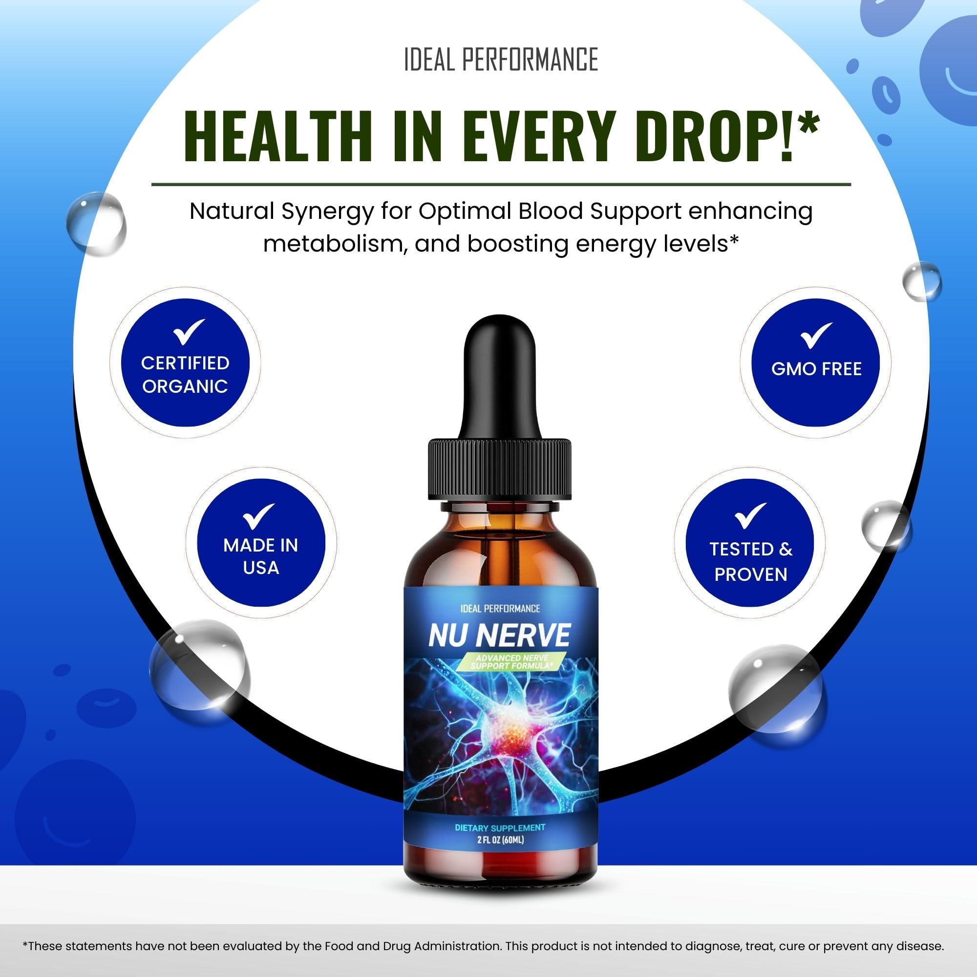 Daily-use scene with Nu Nerve Drops suggests routine and portability.