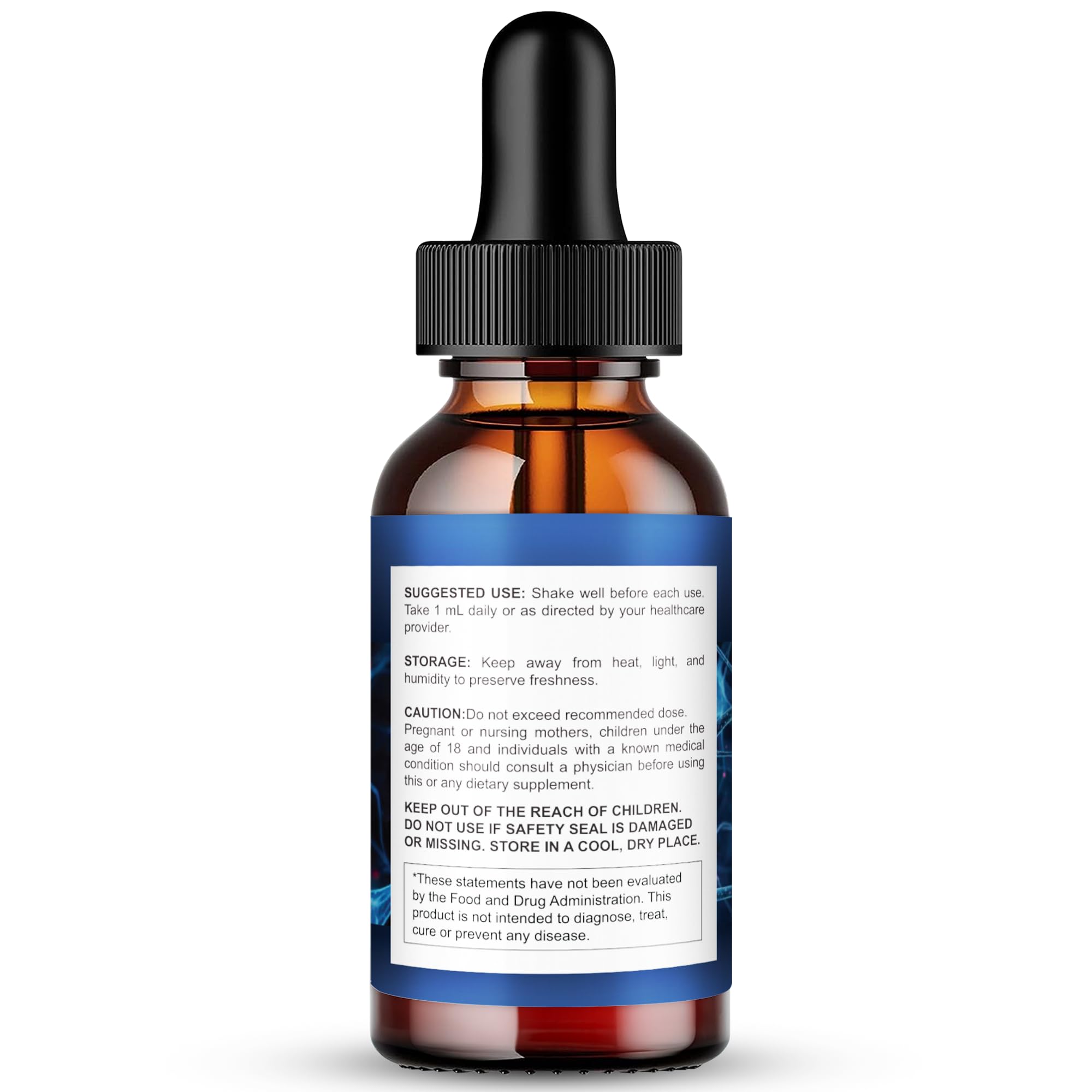Close-up of Nu Nerve Drops label highlights natural formula and strength.