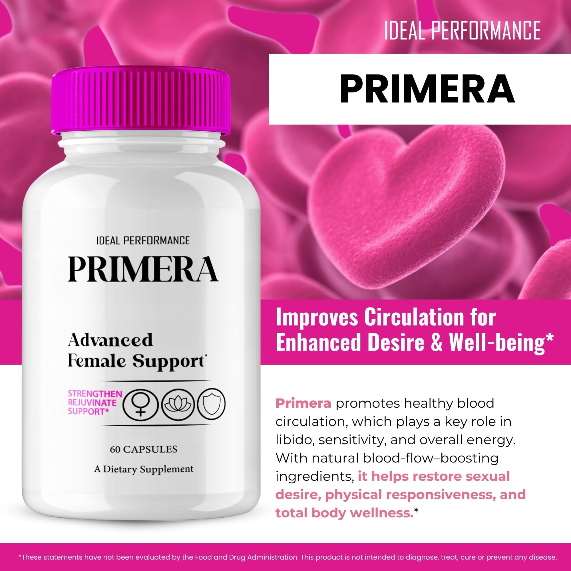 IDEAL PERFORMANCE Primera Capsules visuals focus on women's health and rejuvenation