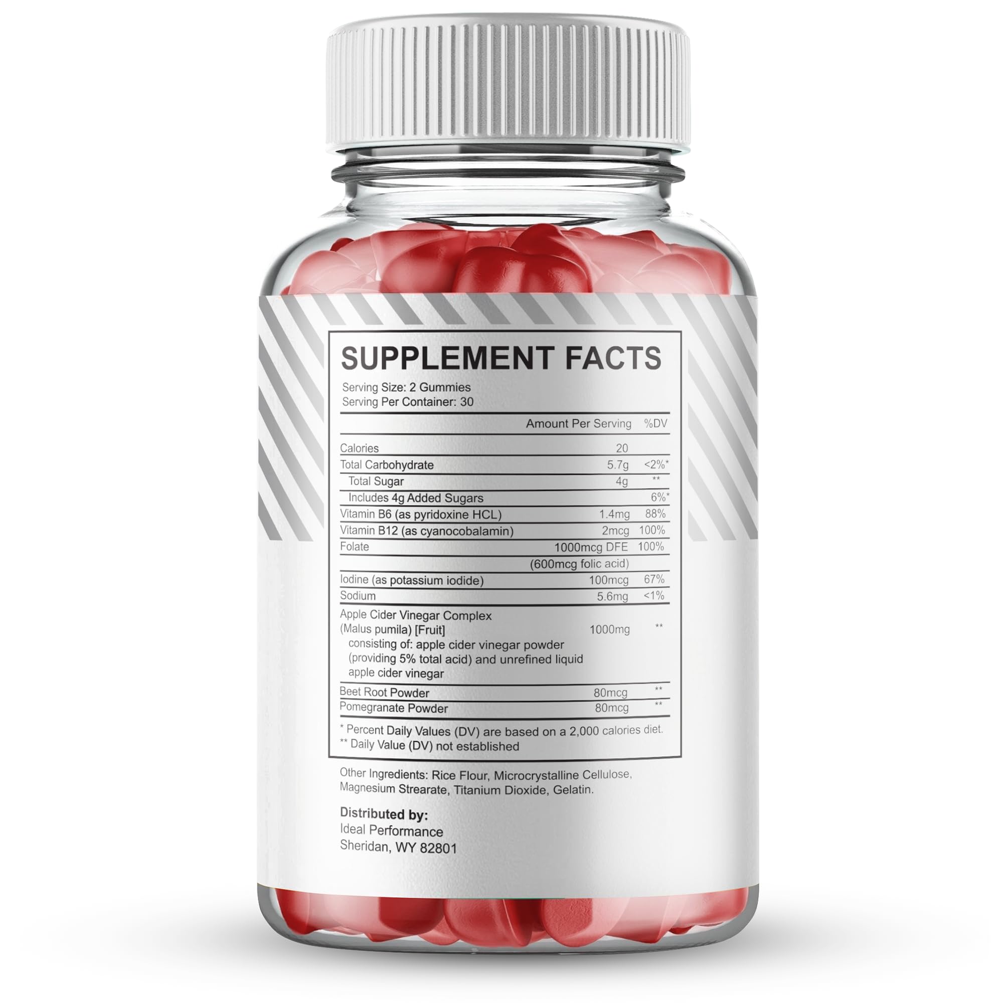 IDEAL PERFORMANCE Primo Boost XL gummies label close-up highlights natural ingredients.