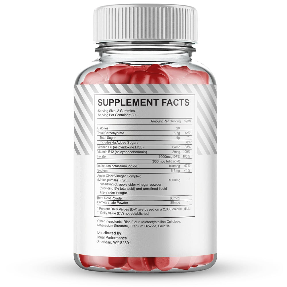 IDEAL PERFORMANCE Primo Boost XL gummies label close-up highlights natural ingredients.