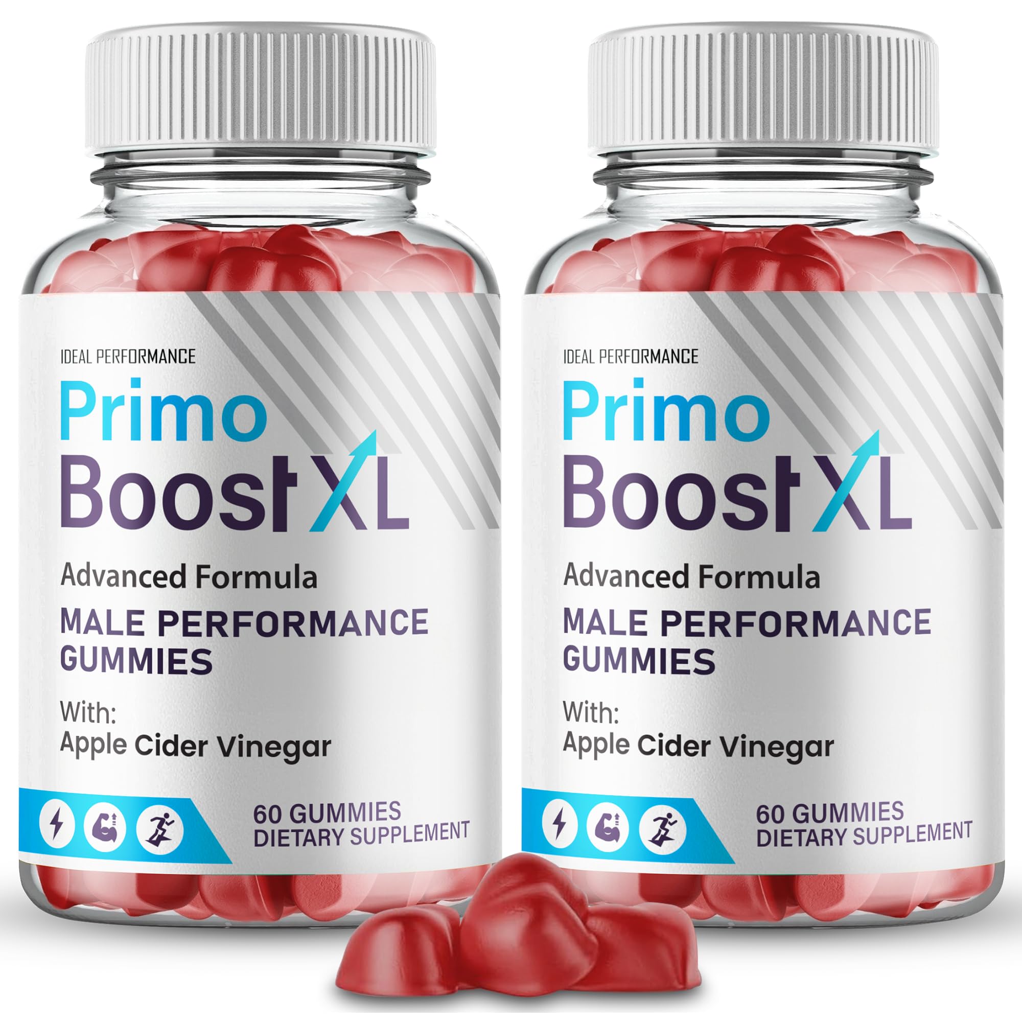 IDEAL PERFORMANCE Primo Boost XL gummies bottle front shows convenient daily energy support.