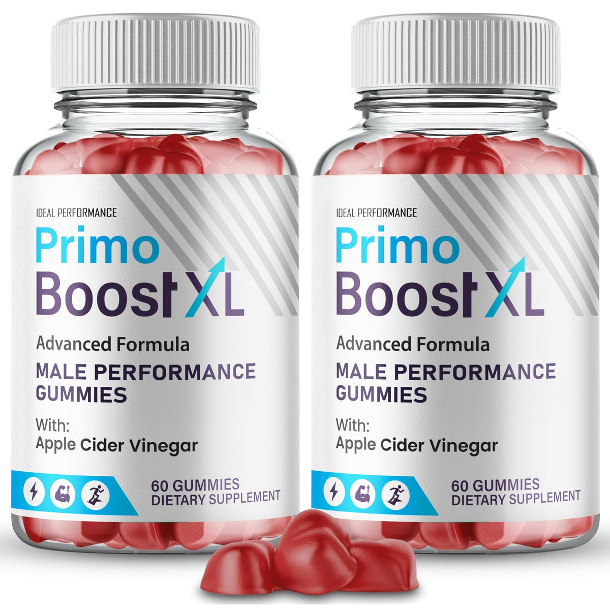 IDEAL PERFORMANCE Primo Boost XL gummies bottle front shows convenient daily energy support.