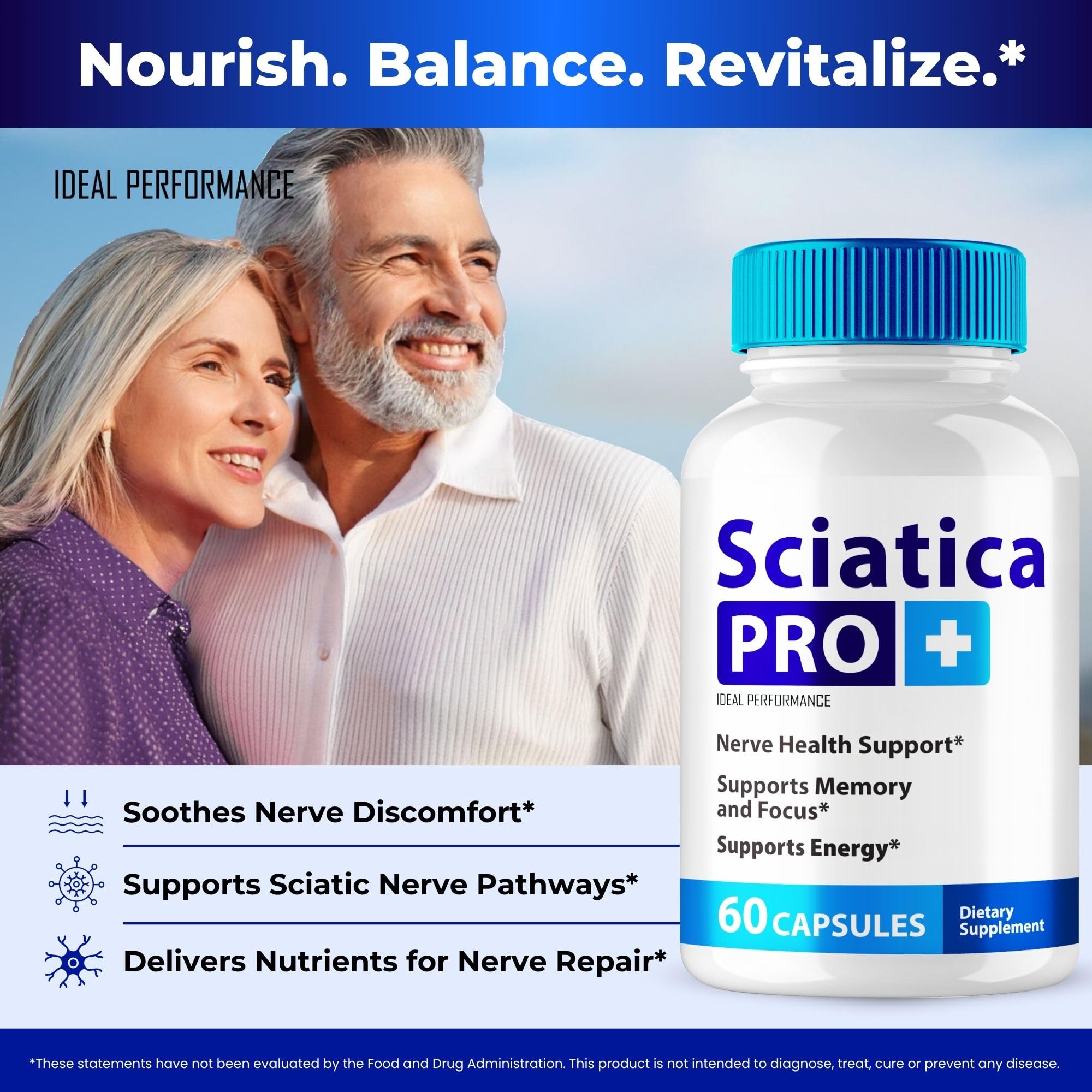 IDEAL PERFORMANCE Sciatica Pro Plus capsules close-up showing texture.