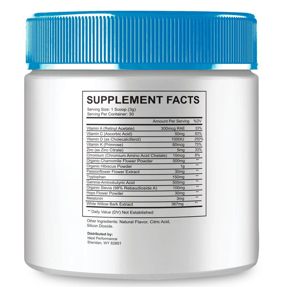 IDEAL PERFORMANCE Sleep Lean Powder scoop demonstrates easy nightly dosing for a simple routine.