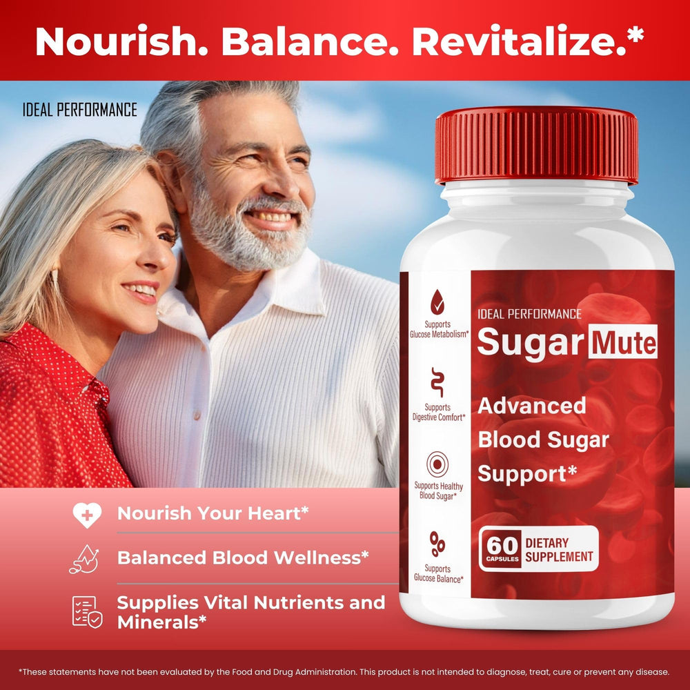 IDEAL PERFORMANCE Sugar Mute lifestyle shot with water suggests daily consumption.