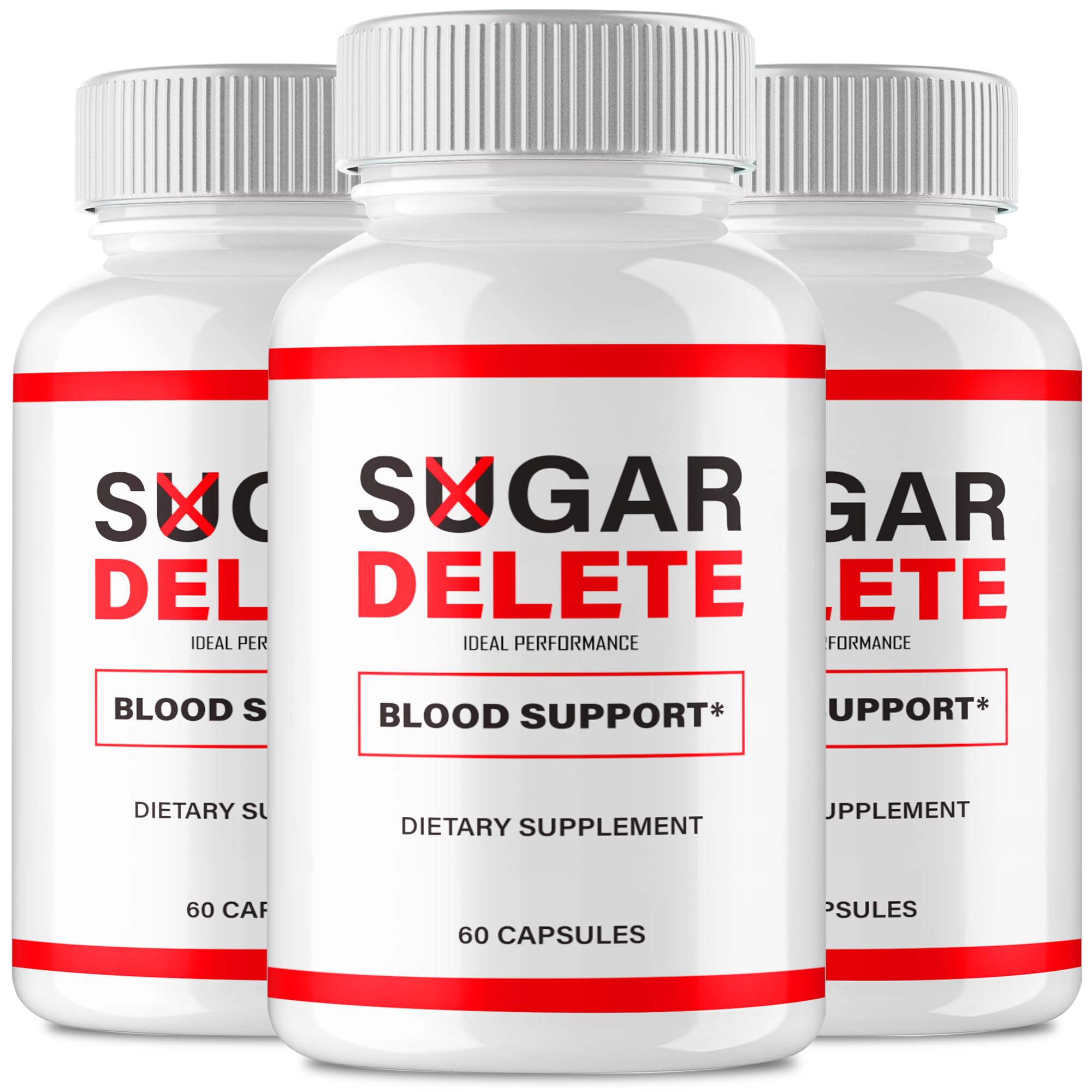 IDEAL PERFORMANCE Sugar Delete bottle close-up highlighting natural capsules for daily wellness.