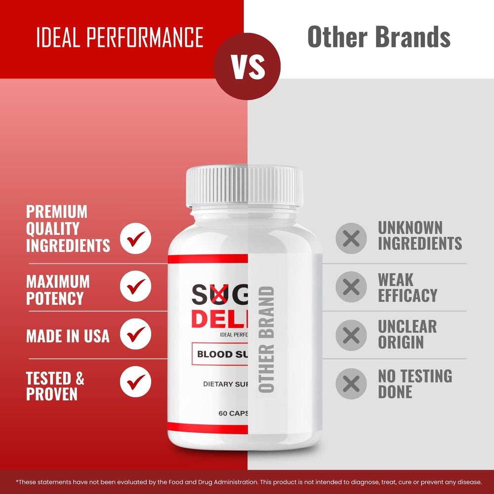 IDEAL PERFORMANCE Sugar Delete natural ingredients label suggests clean, plant-based formulation.