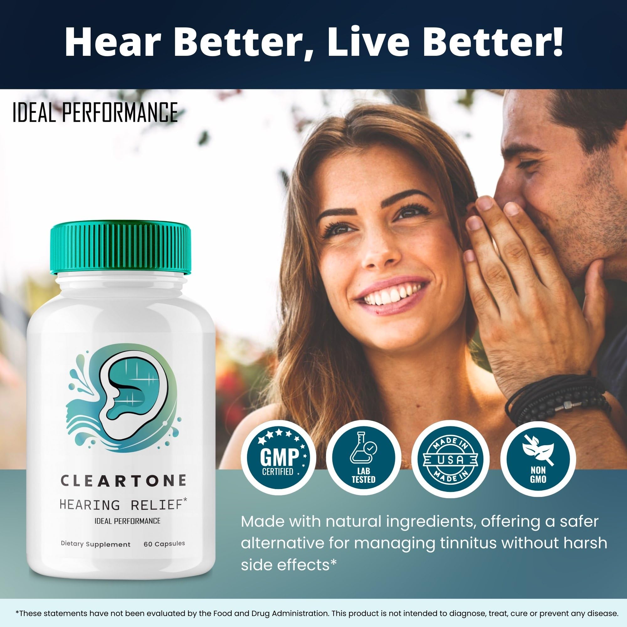 Ideal Performance Tinnitus relief supplement on counter supports regular use