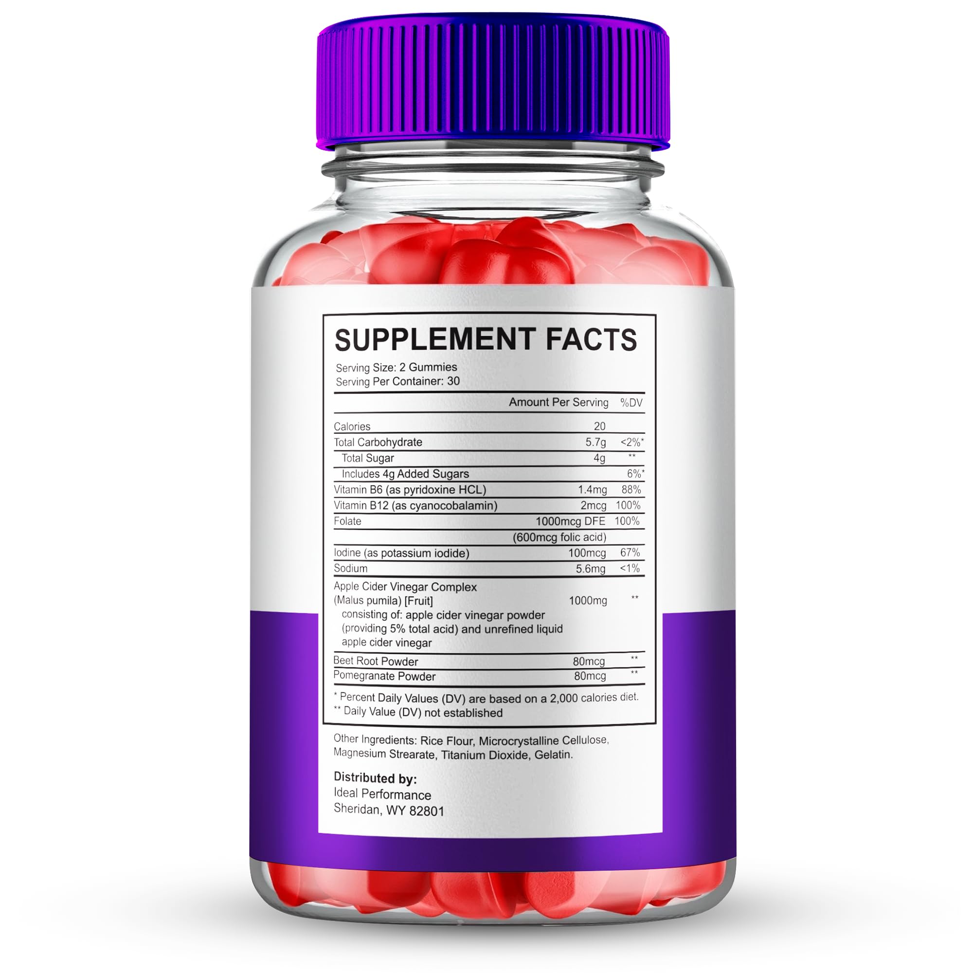 IDEAL PERFORMANCE Ultra Quick Keto ACV Gummies bottle close-up shows easy-to-take gummies.