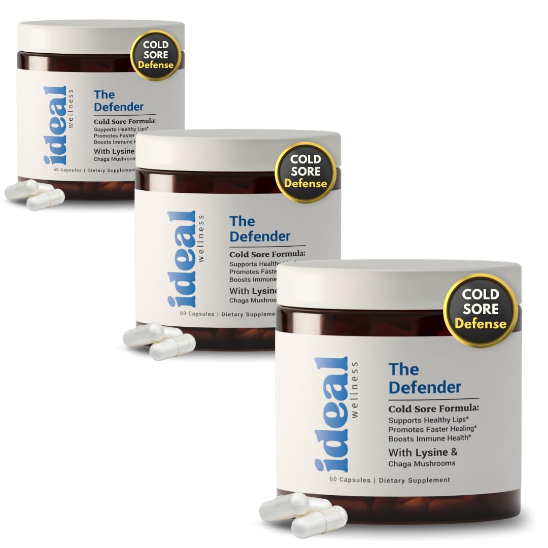 Ideal Wellness Cold Sore Defense bottle on shelf, convenient 3-pack option for daily immune support.