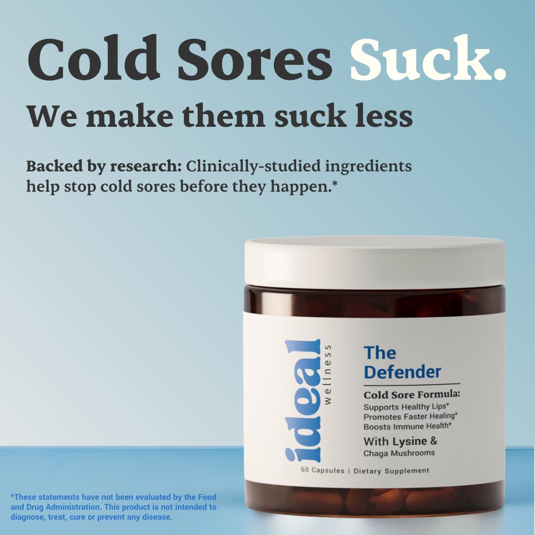 Ideal Wellness Lysine capsules close-up highlighting 1000mg dose for immune and skin health.