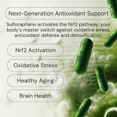 Closeup of Stabilized Sulforaphane capsules from Ideal Wellness for absorption