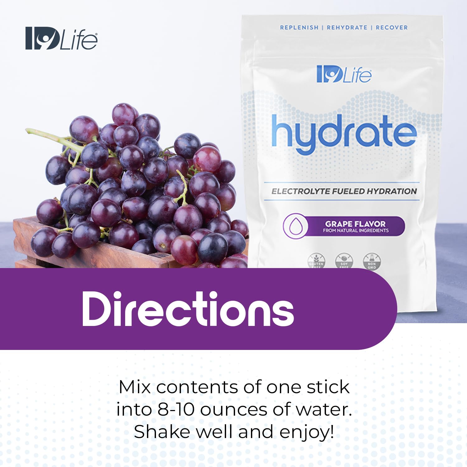 IDLife Grape Hydrate nutrition label, easy-to-read details for daily use.