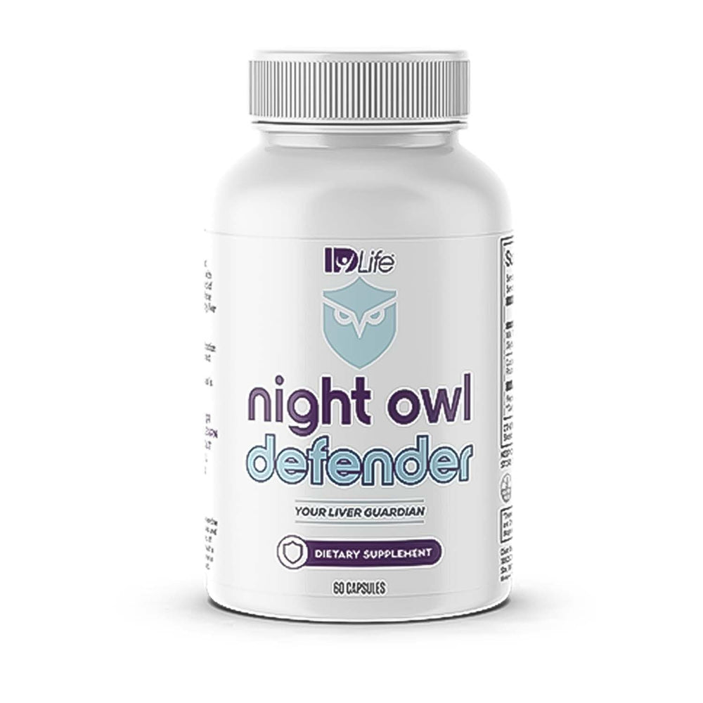 IDLife Night Owl Defender bottle front, a nighttime liver-support companion.