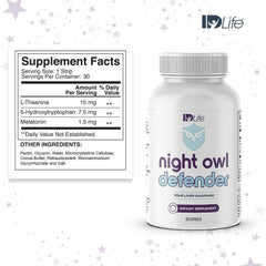 IDLife Night Owl Defender capsules closeup highlighting simple nightly dosing.