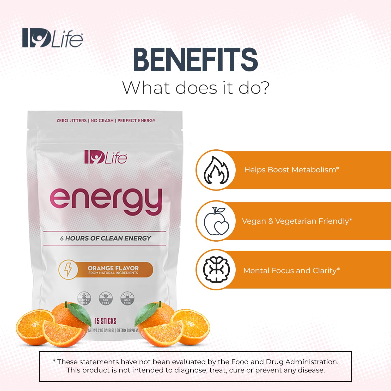 Close-up of IDLife Orange powder dissolving in water for quick sip.