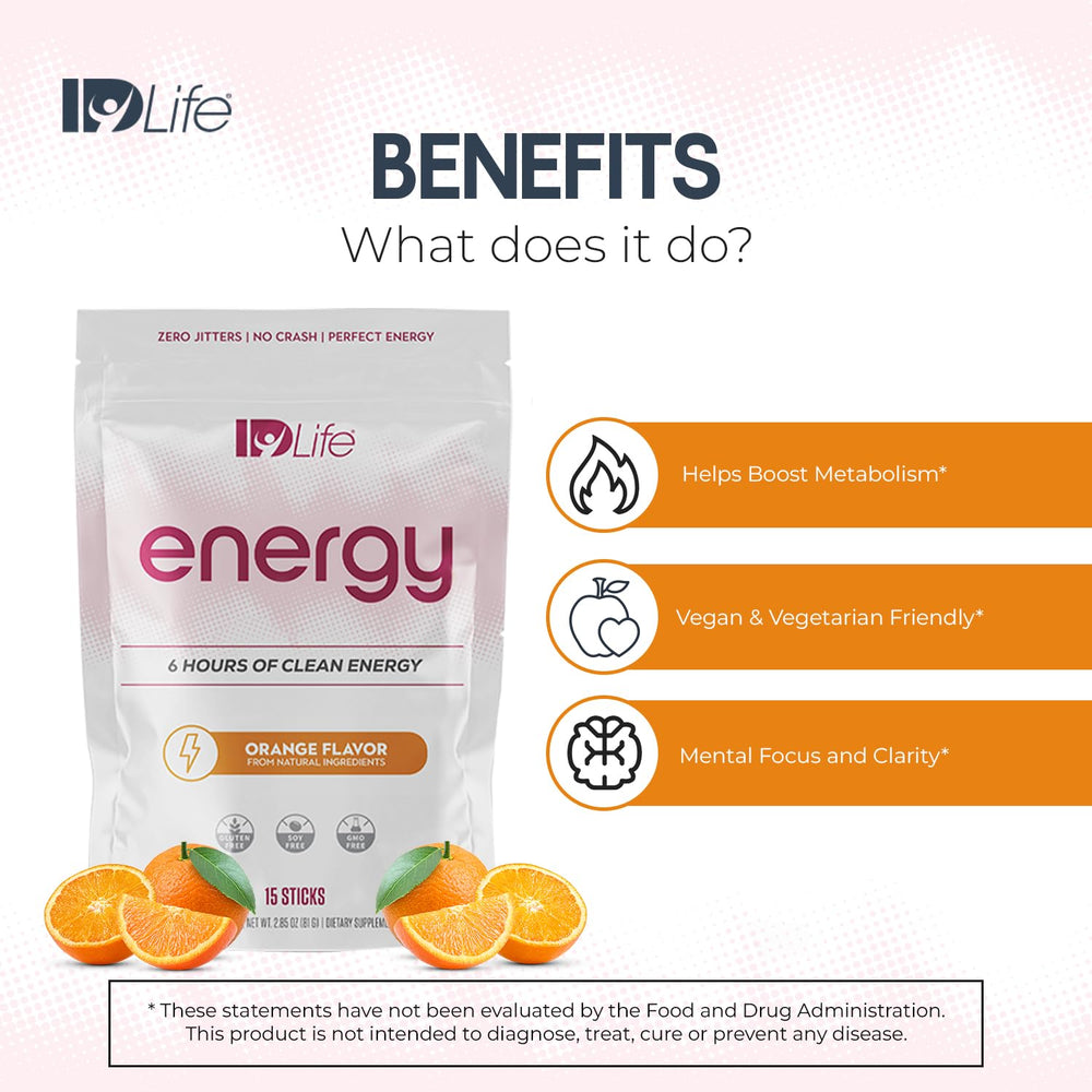 Close-up of IDLife Orange powder dissolving in water for quick sip.