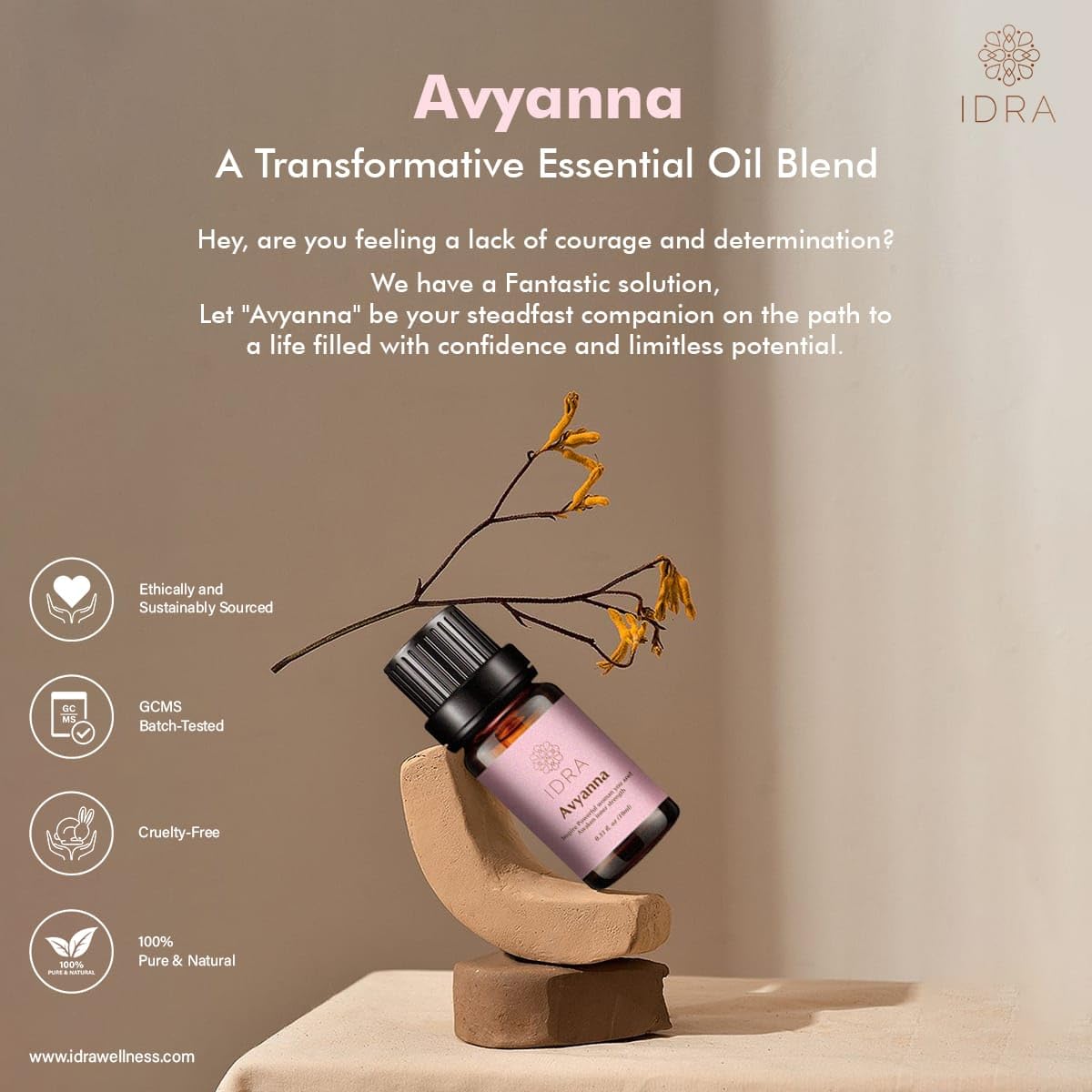 IDRA Avyanna cedarwood note adds grounding warmth to your diffuser.