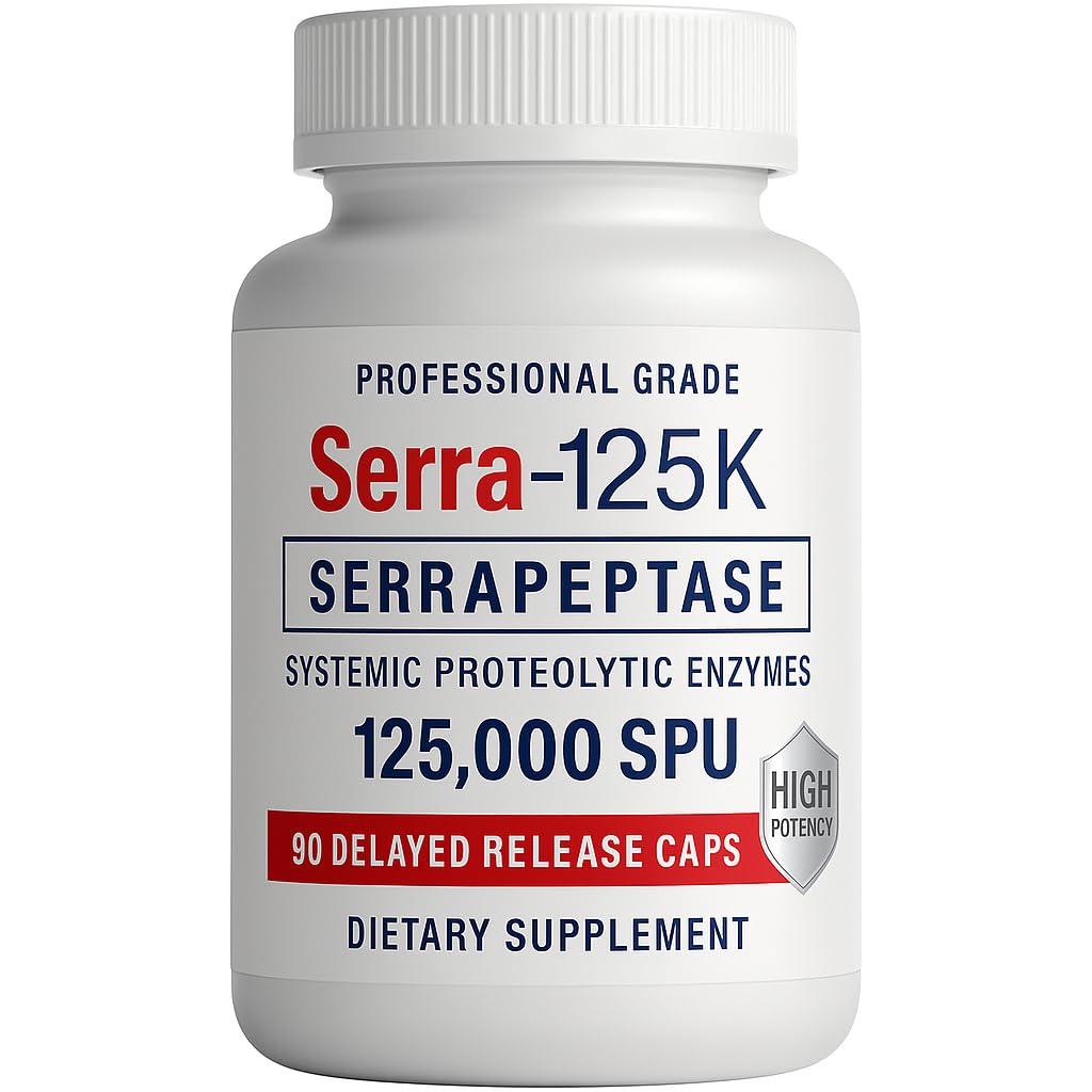 iEnzymes Serra-125K capsule close-up, highlighting high potency for daily use.