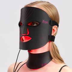 IFAE red light mask on the face with seven colors for at-home skincare sessions.
