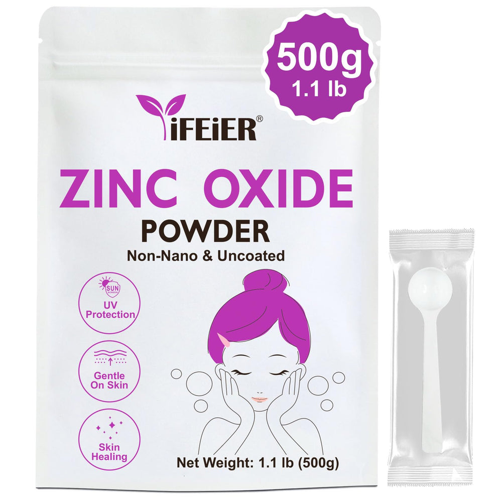 iFEiER Zinc Oxide Powder, cosmetic-grade, fine texture for DIY skincare formulations.