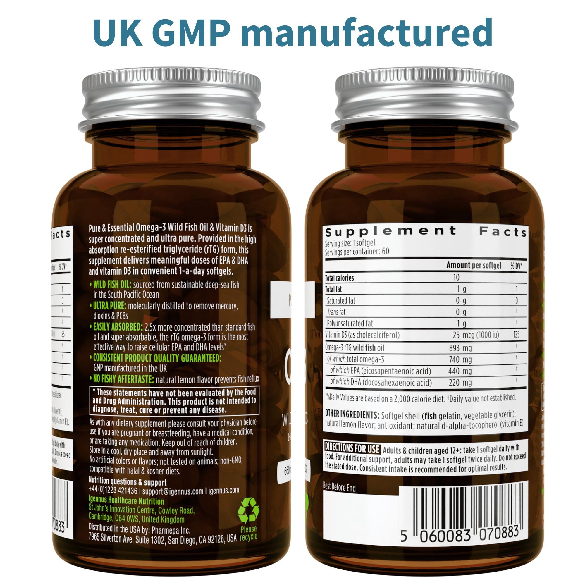 Igennus Omega-3 dosage scene with one softgel daily use