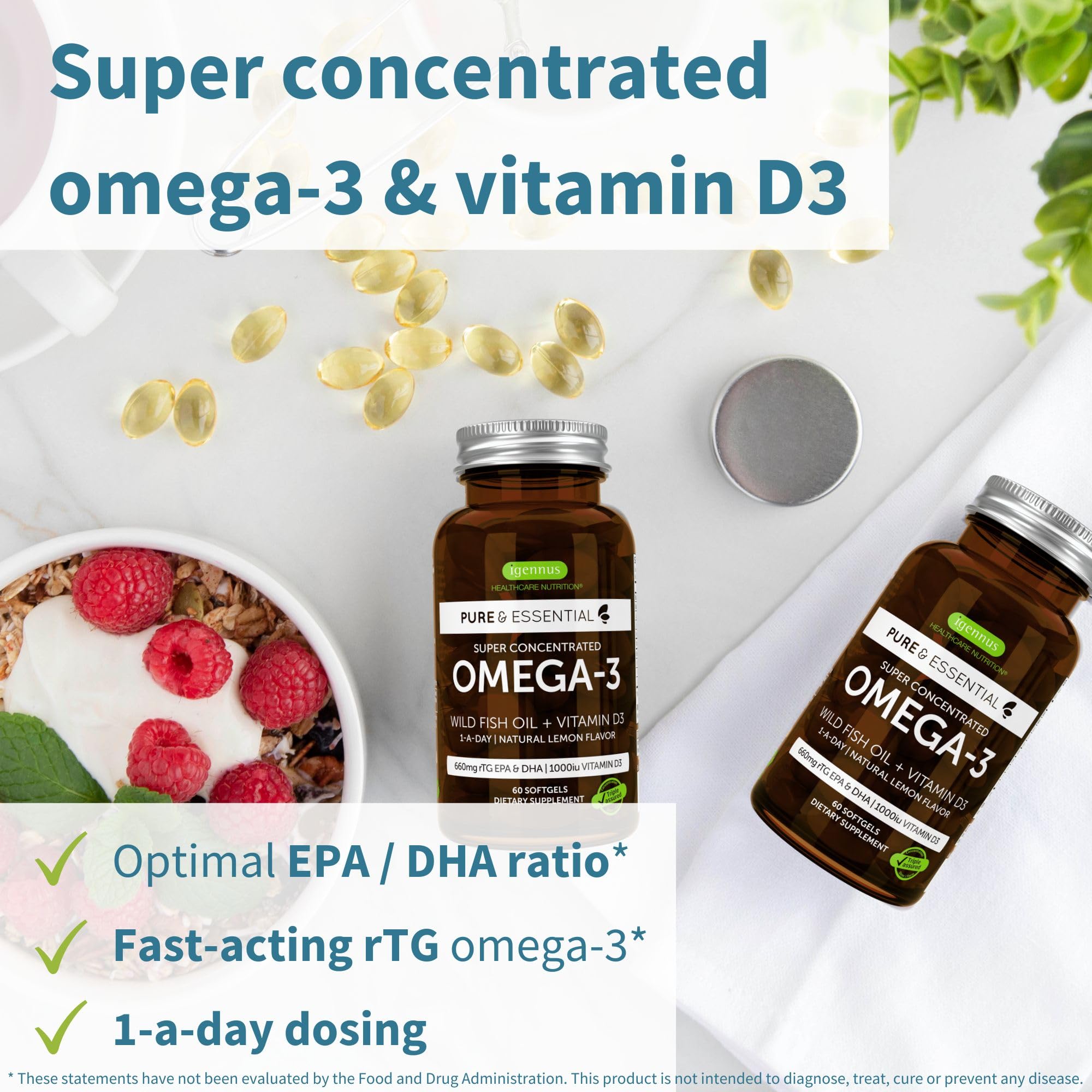 Igennus Advanced rTG Omega-3 softgels close‑up for easy swallowing