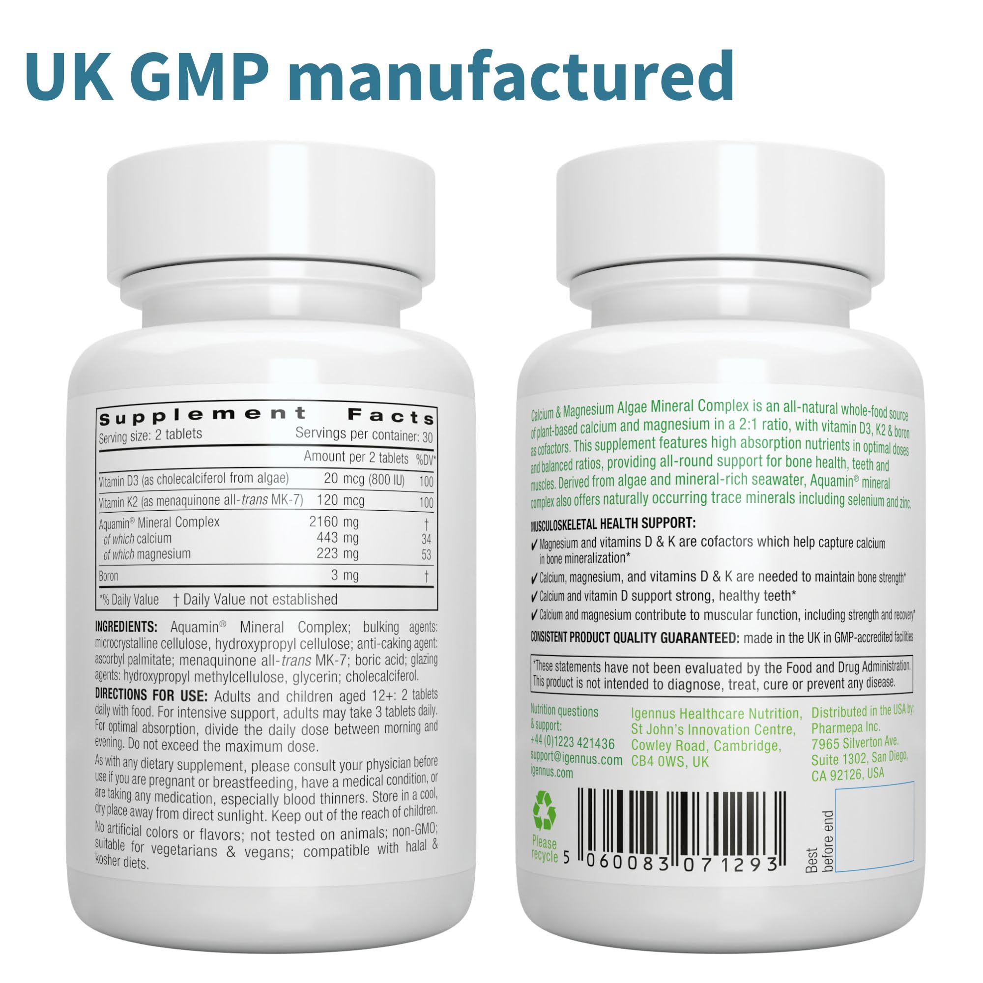 Igennus D3 and K2 cofactor bottle illustrating vitamin synergy with minerals