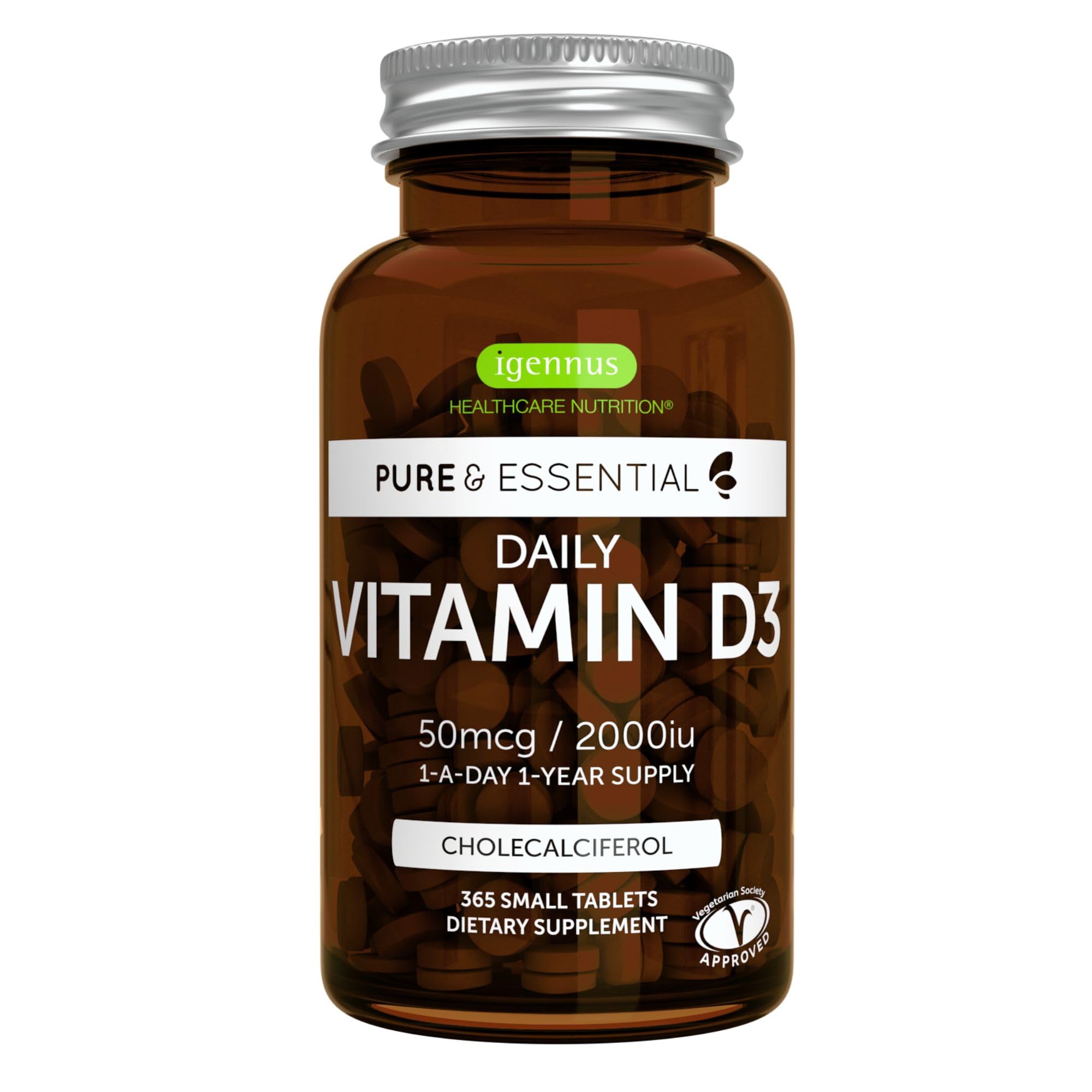Igennus Daily Vitamin D3 tablet close-up showing compact, easy-to-swallow design for daily use