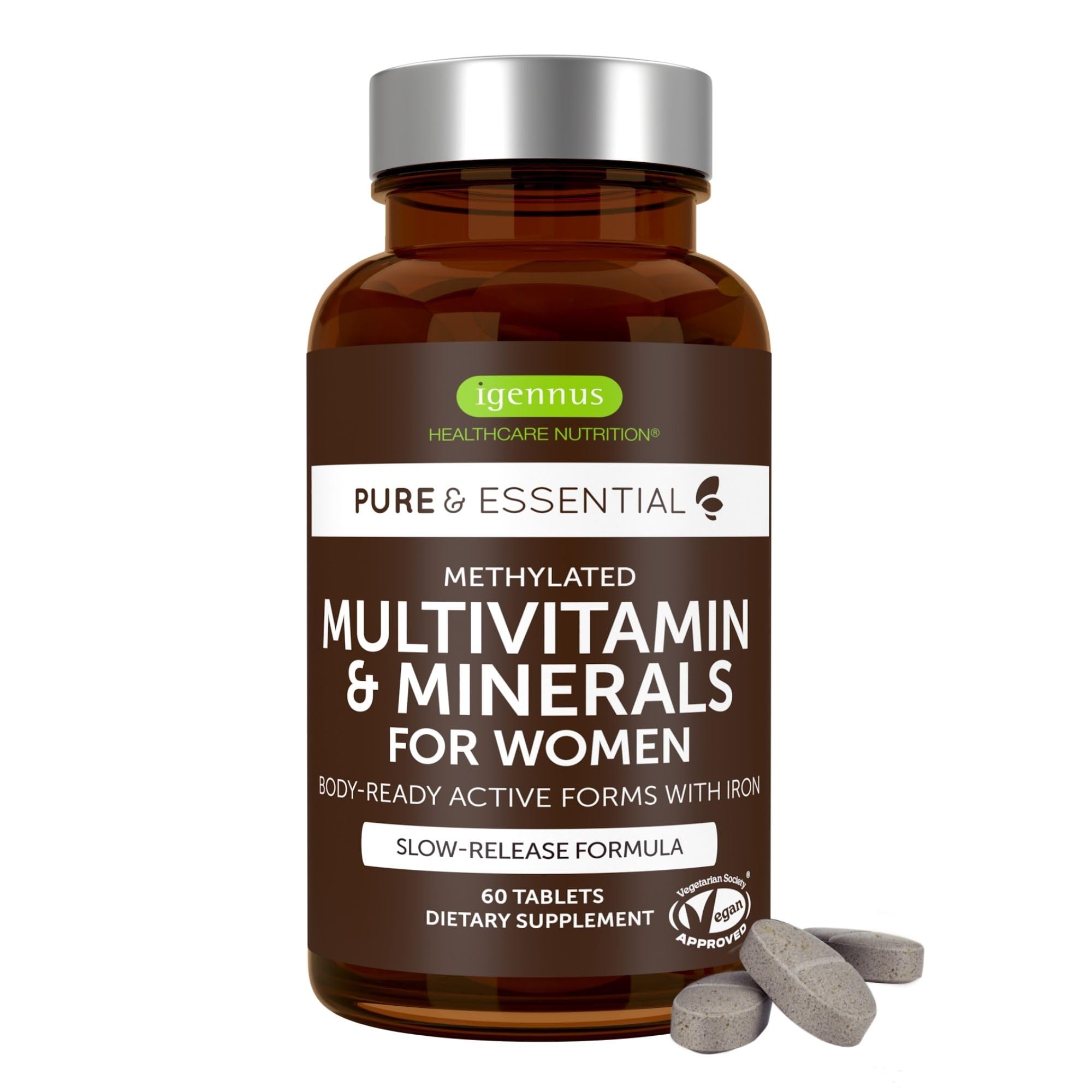 Igennus High Potency Methylated Multivitamin for Women bottle front supports daily energy.