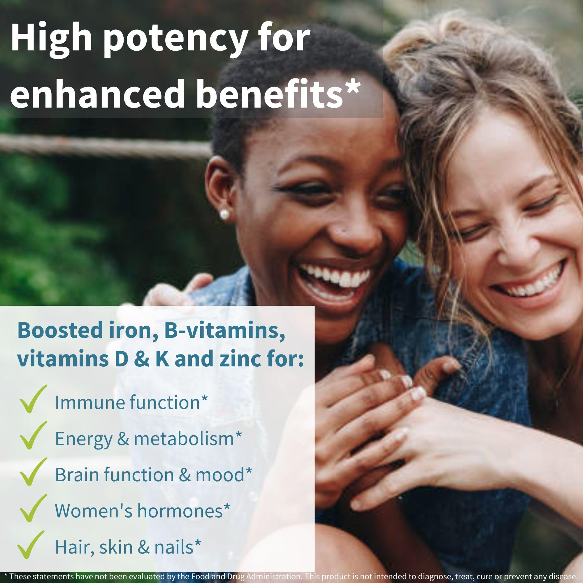 Igennus High Potency Methylated Multivitamin for Women vegan label highlights plant-based ingredients.