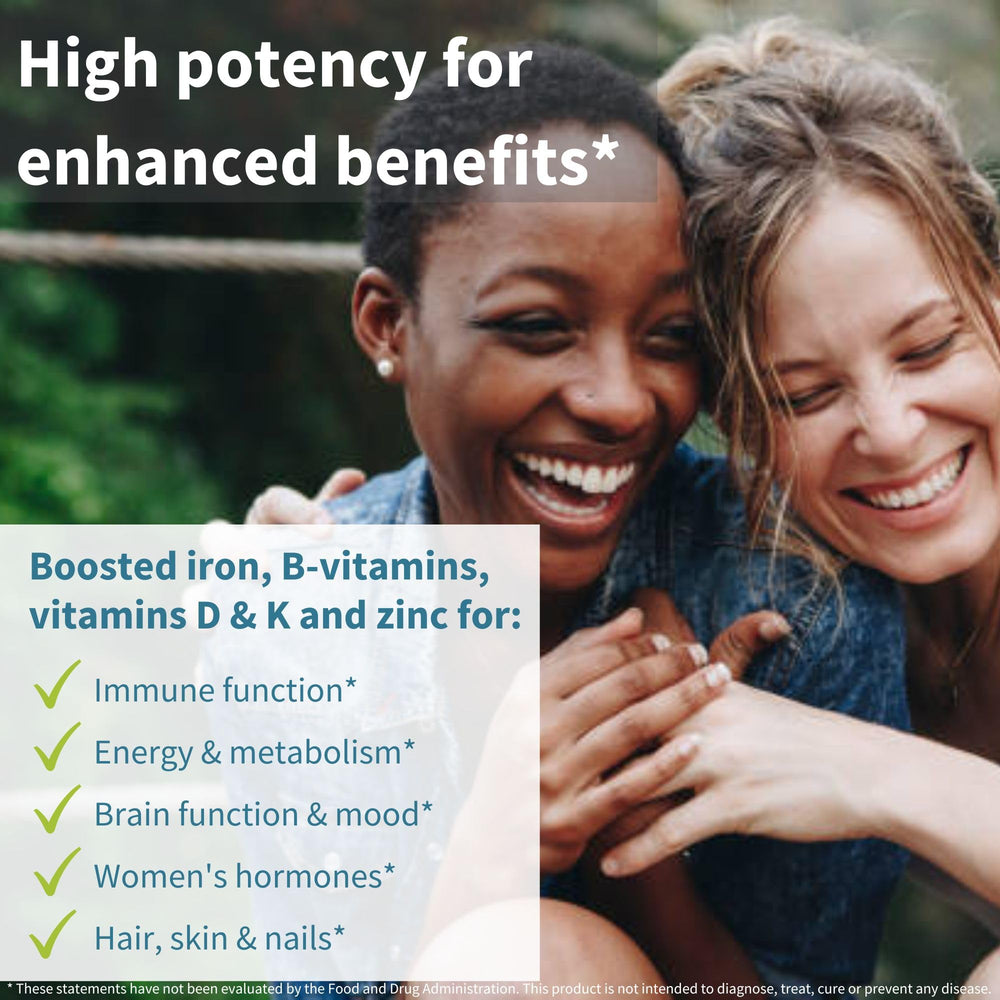 Igennus High Potency Methylated Multivitamin for Women vegan label highlights plant-based ingredients.