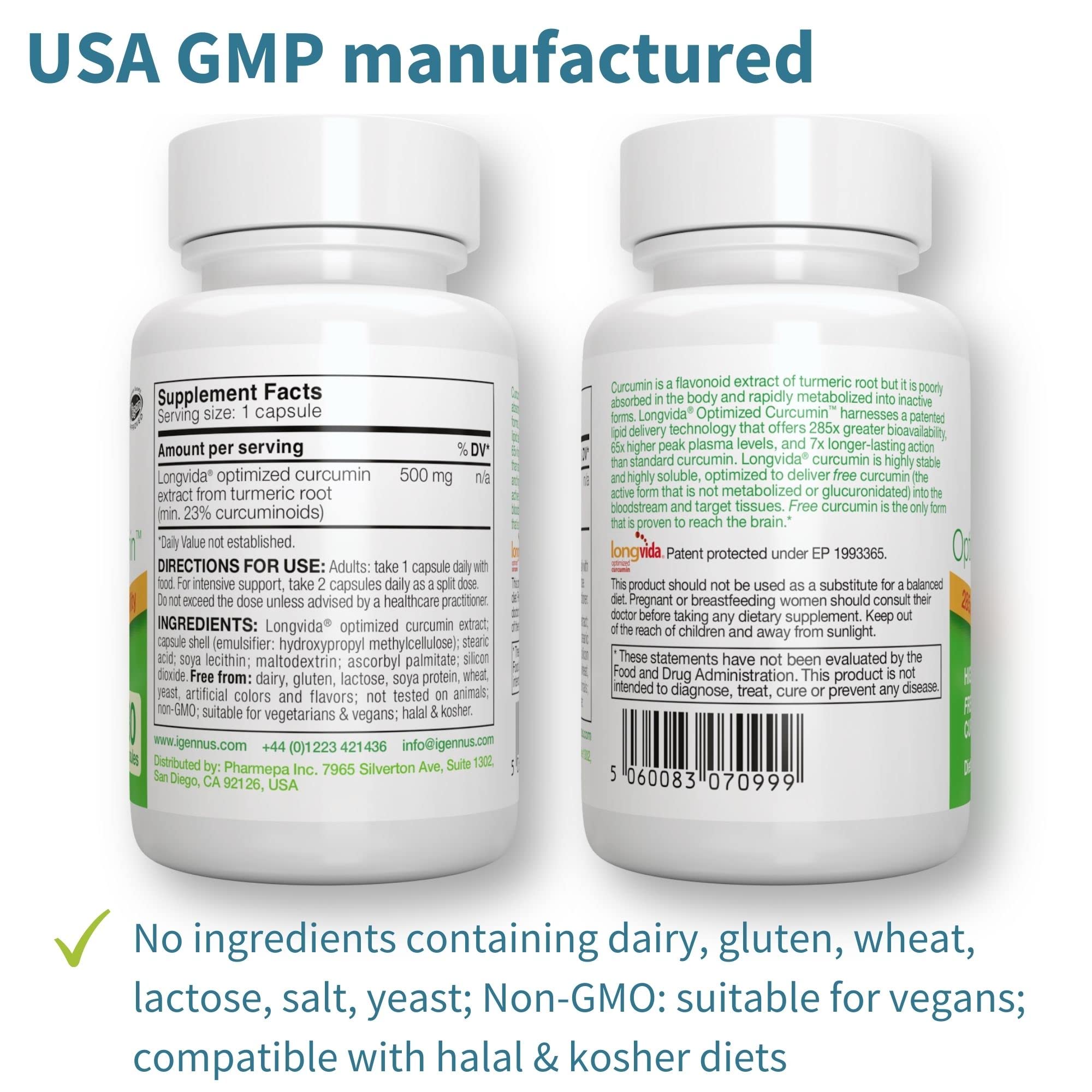 Igennus Longvida capsules on white background for clear inspection and quality.