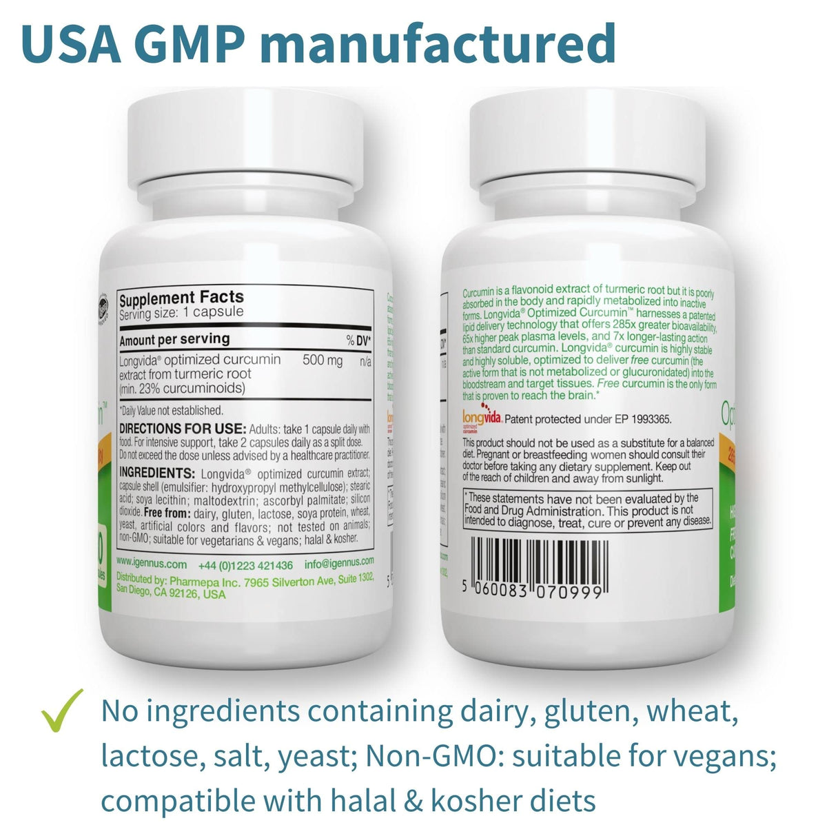 Igennus Longvida capsules on white background for clear inspection and quality.