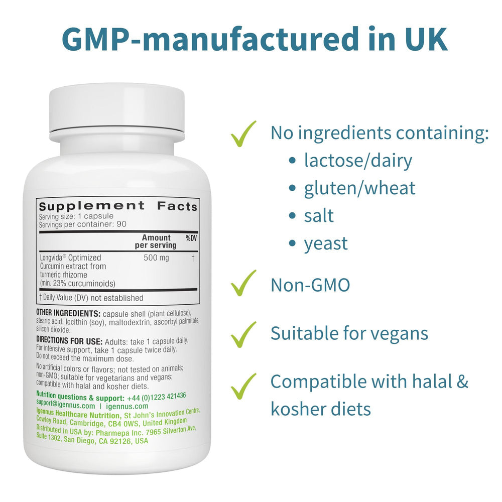 Igennus Longvida non-GMO badge emphasizes clean ingredients.