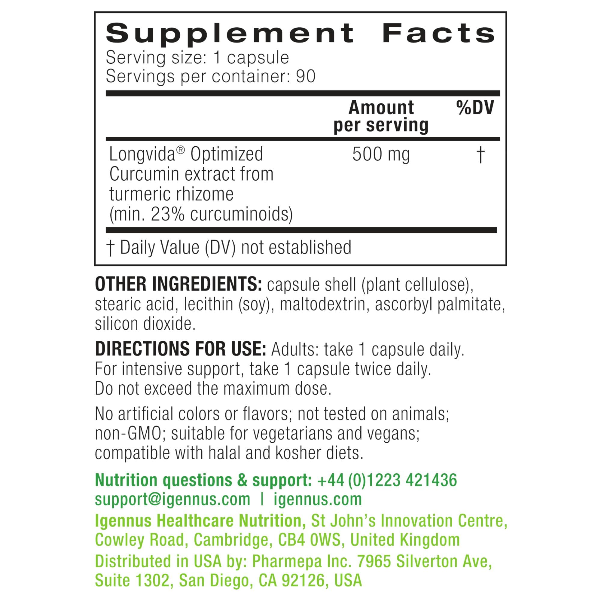 Igennus Longvida vegan symbol signals plant-based formulation.