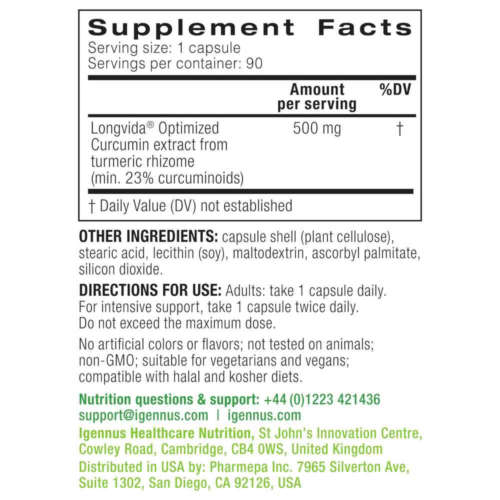 Igennus Longvida vegan symbol signals plant-based formulation.